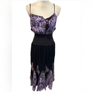 Pretty Purple and Black Embroidered Smock Dress